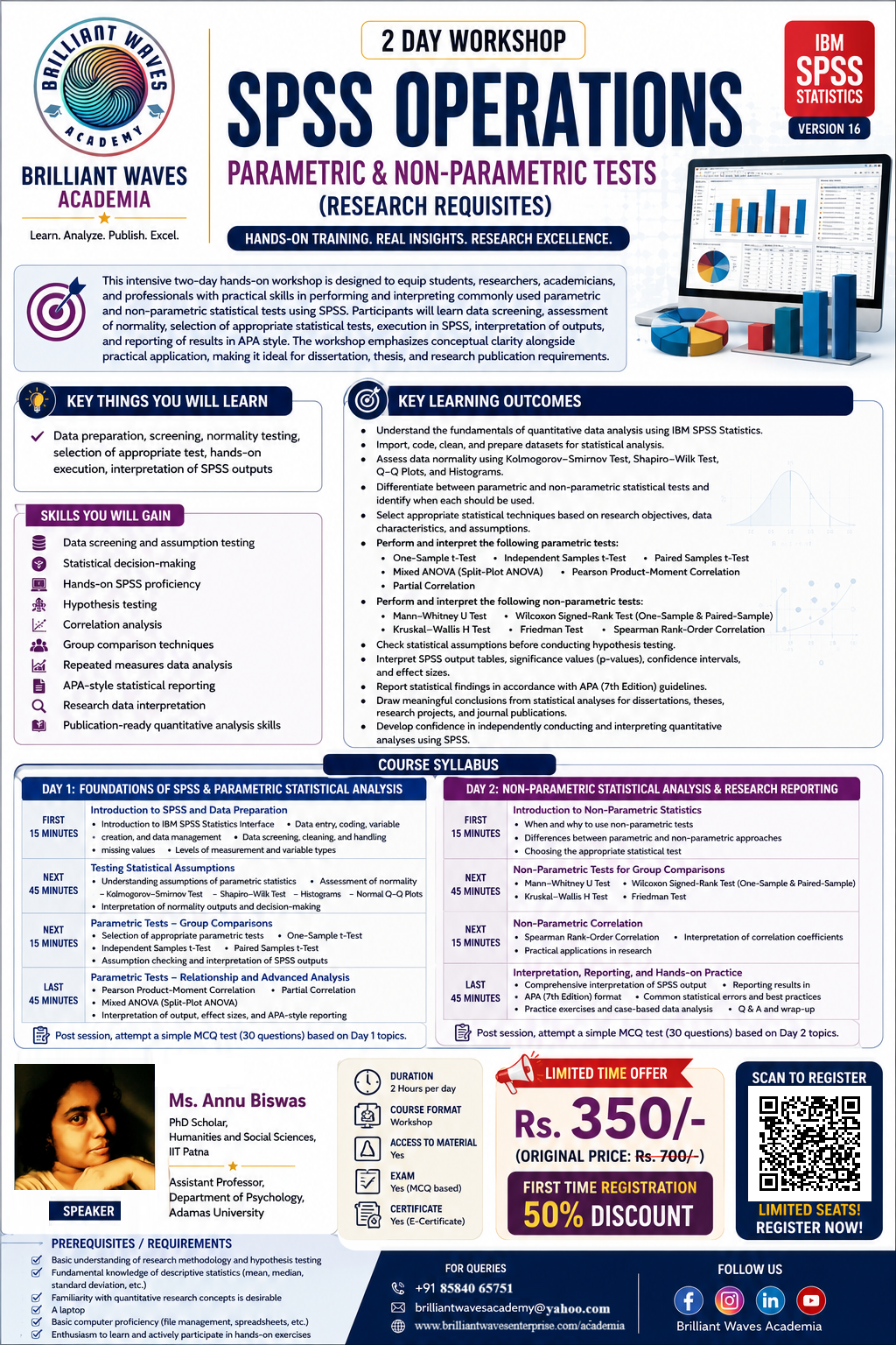 2 Day Workshop on SPSS Operations-` Parametric and Non-Parametric Tests (Research Requisites)